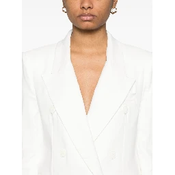 Linen Blend Double-breasted Jacket In White