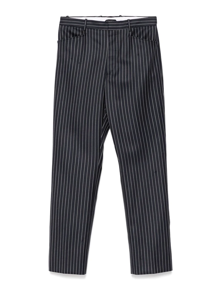 Striped Wool Trousers Featuring Pockets In Blue