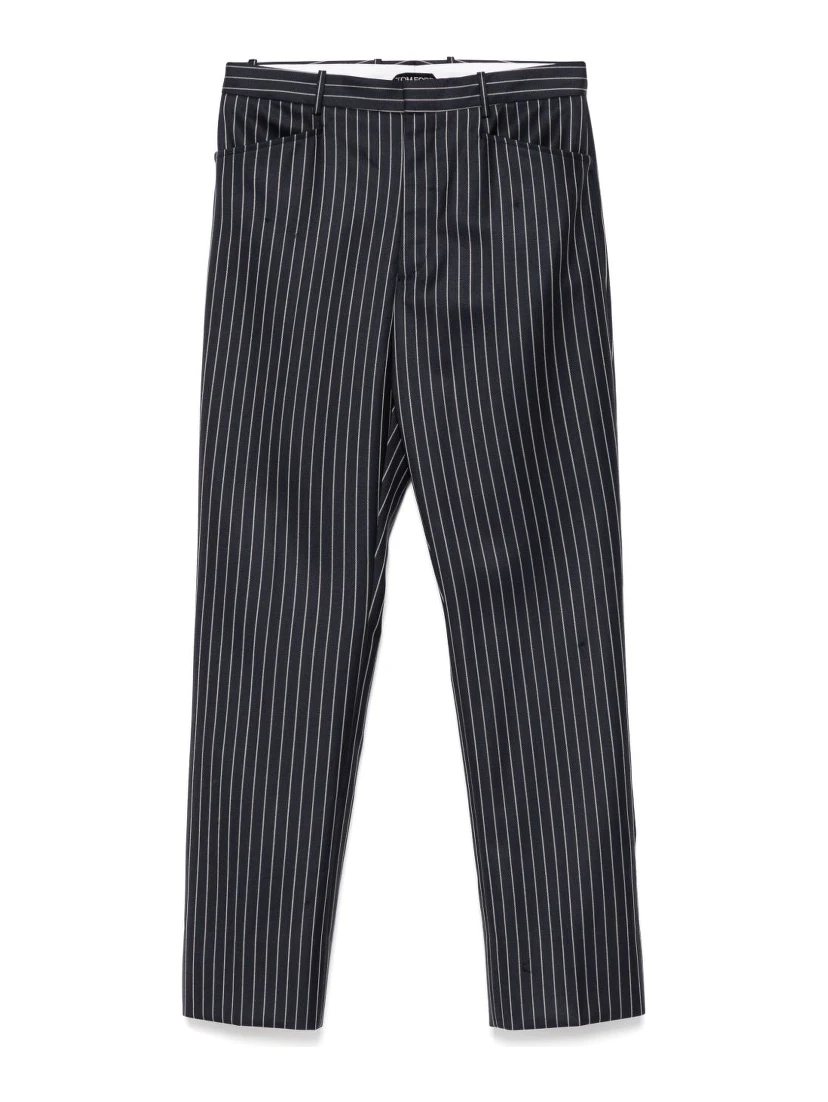 Striped Wool Trousers Featuring Pockets In Blue