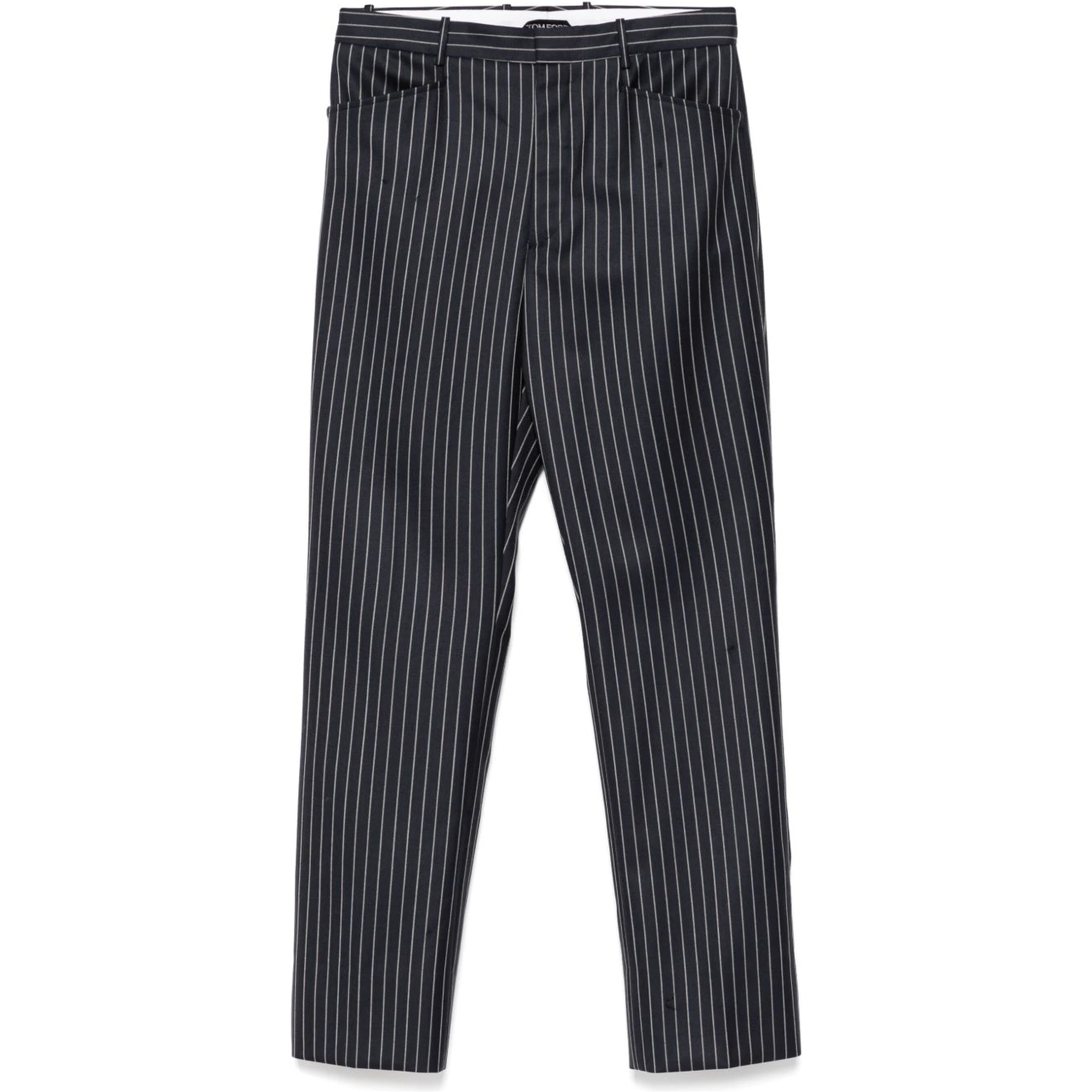 Striped Wool Trousers Featuring Pockets In Blue