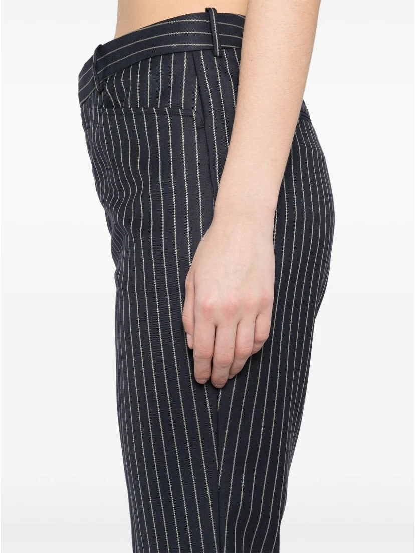 Striped Wool Trousers Featuring Pockets In Blue