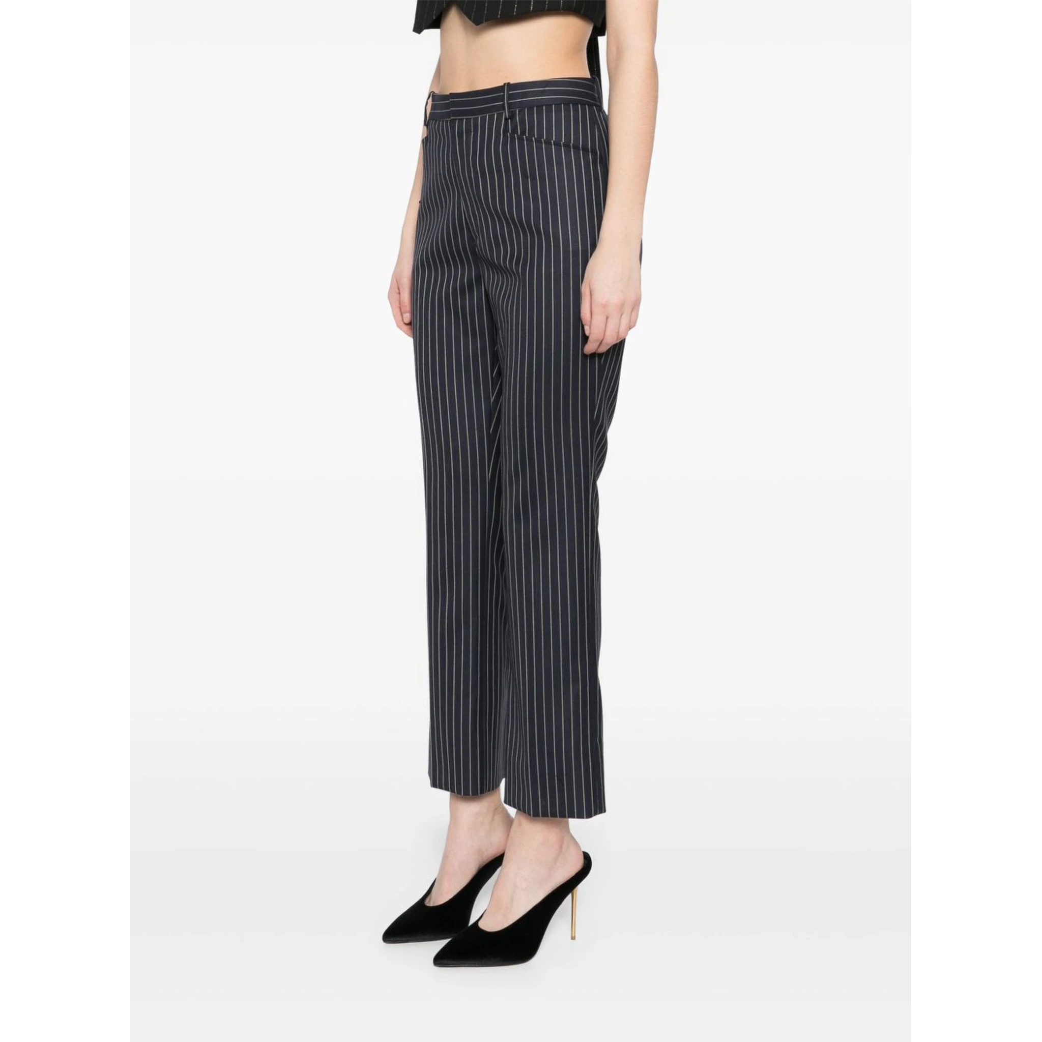 Striped Wool Trousers Featuring Pockets In Blue