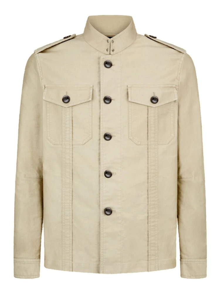 Sand Beige Man's Jacket With Pockets In Neutral