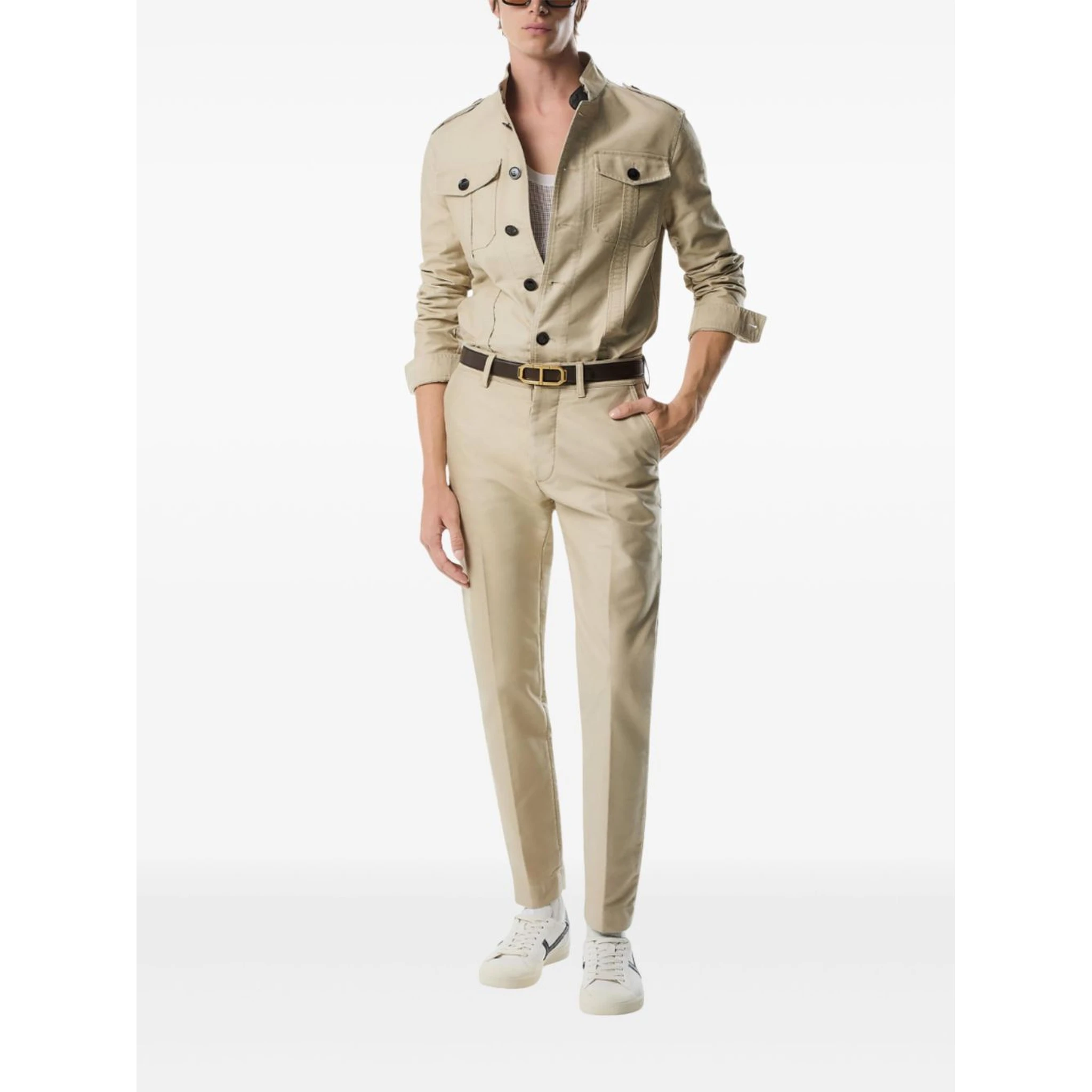 Sand Beige Man's Jacket With Pockets In Neutral