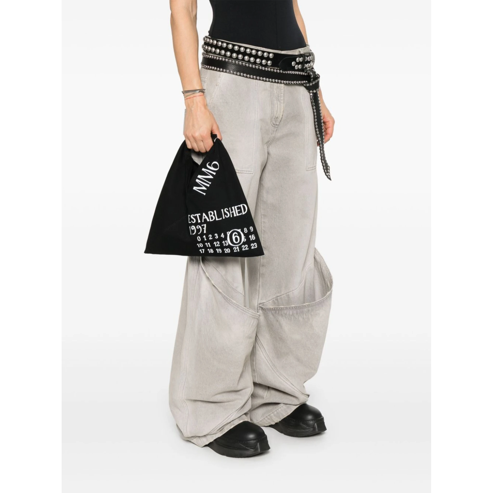 Small Japanese Triangle Top Handle Bag In Black