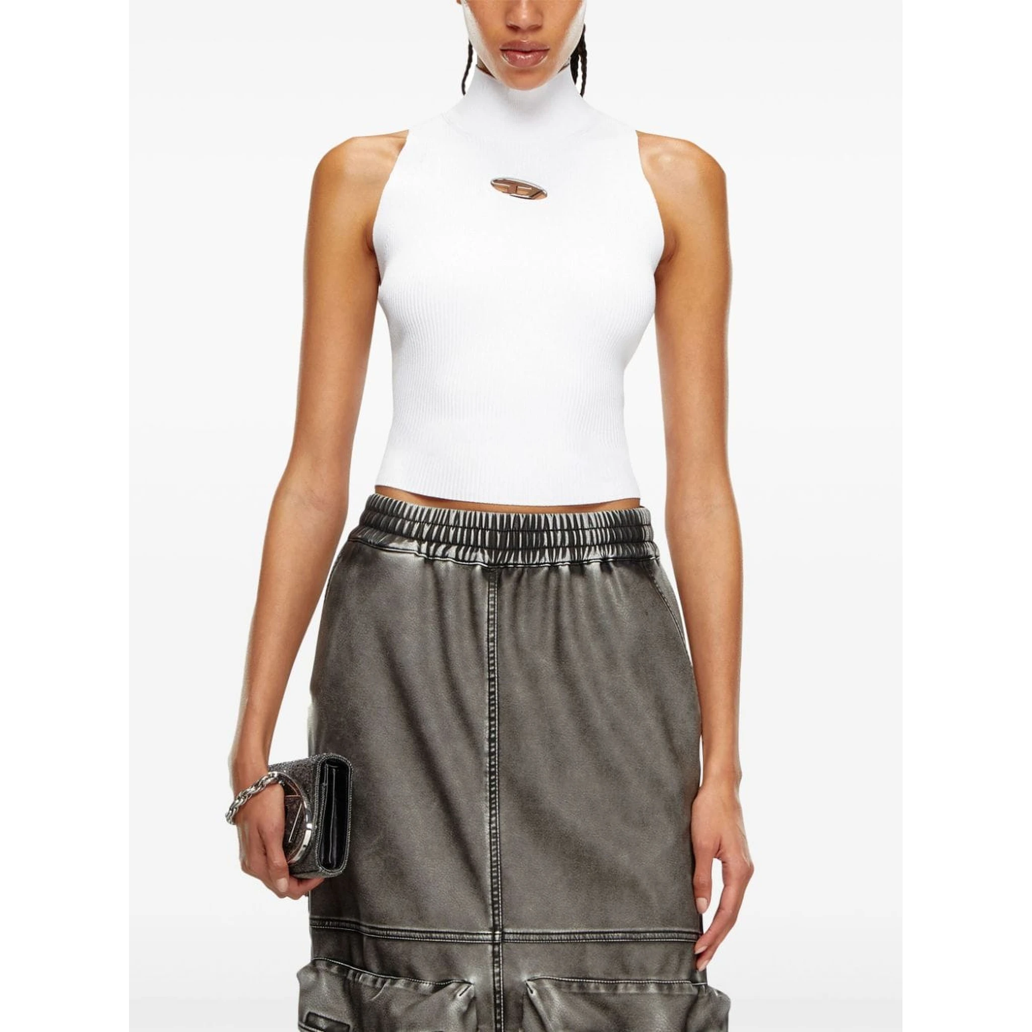 Women M-onervax Stand-up Collar Top In White