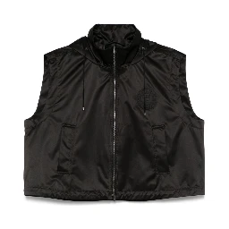 Hooded Zipped Vest In Black