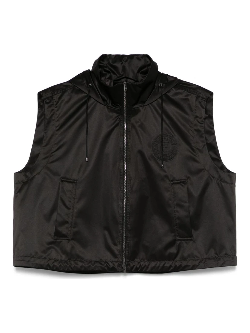 Hooded Zipped Vest In Black