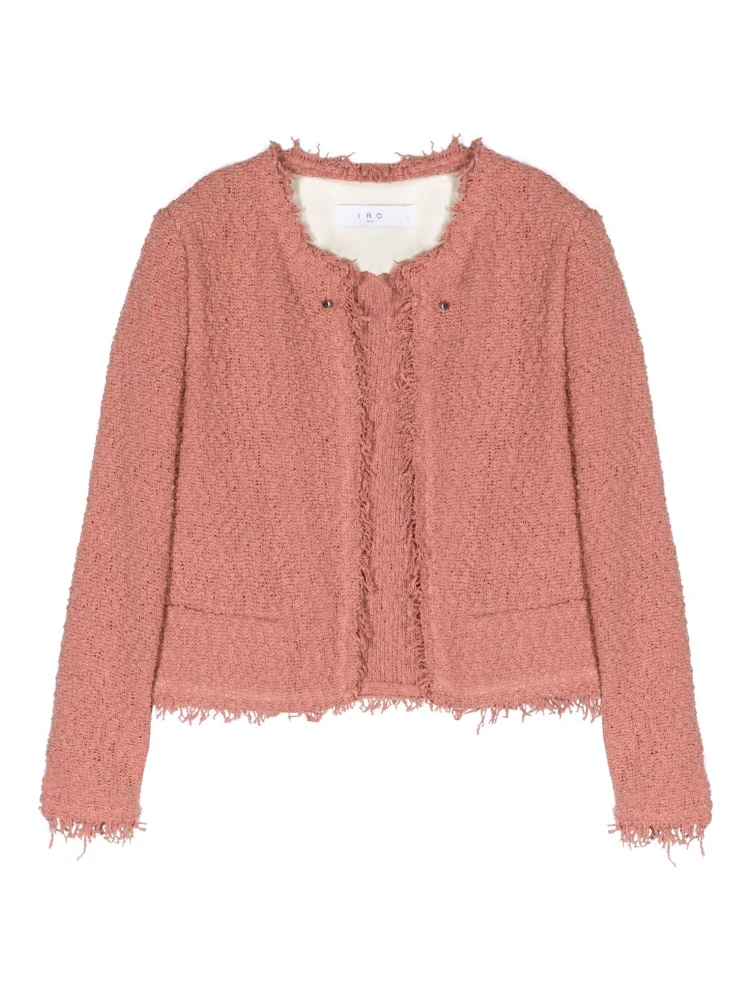 Open-front Jacket With Fringed Edges In Pink