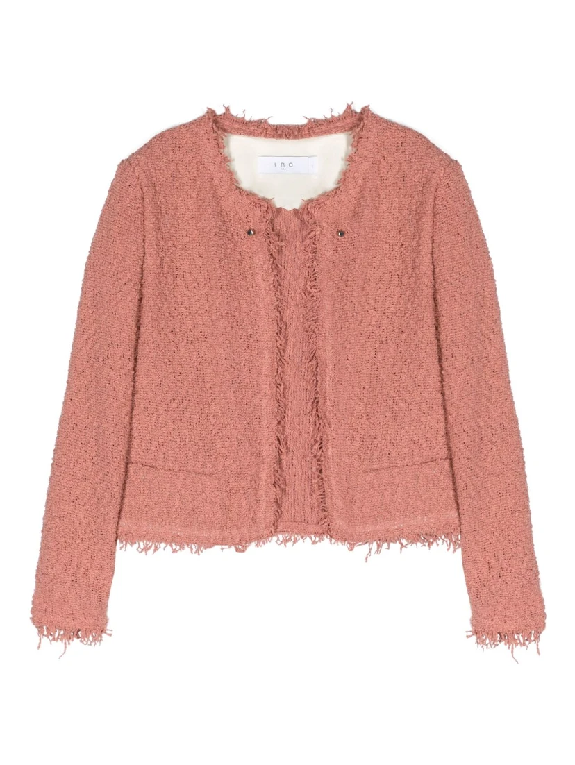 Open-front Jacket With Fringed Edges In Pink