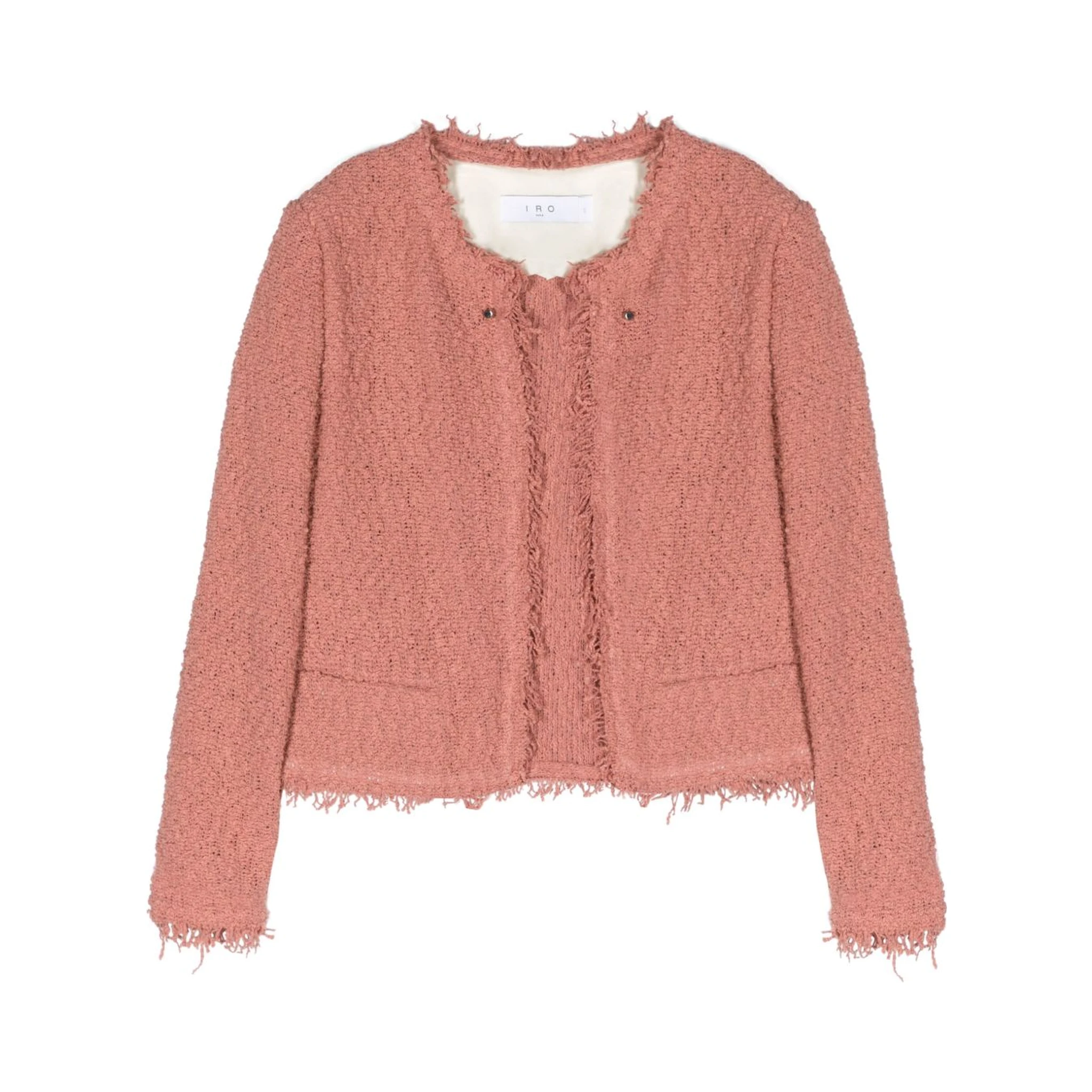 Open-front Jacket With Fringed Edges In Pink