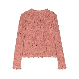 Open-front Jacket With Fringed Edges In Pink