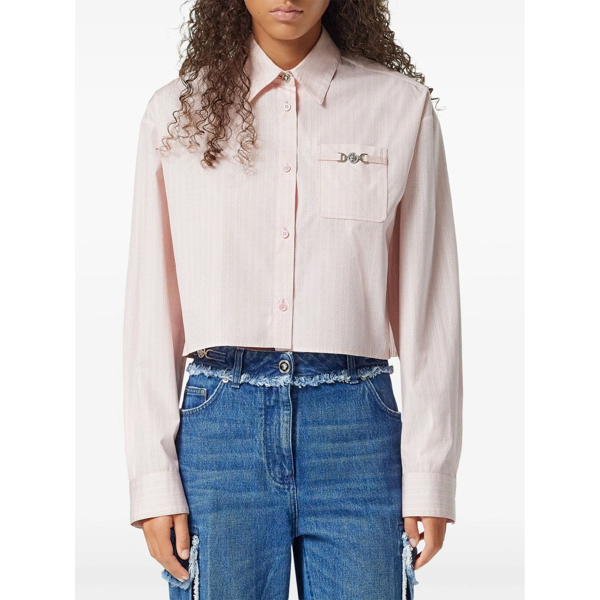 Pinstripe Chain cropped shirt