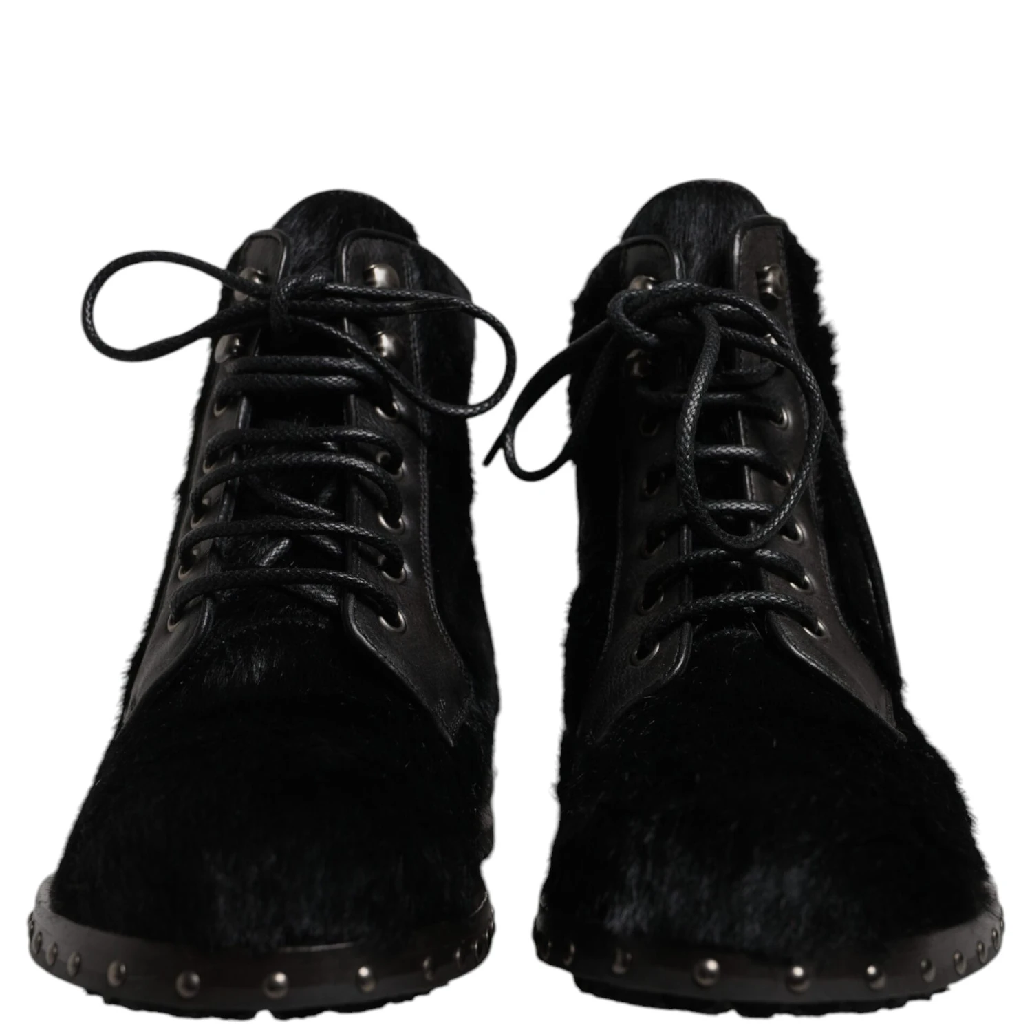 Black Pony Style Leather Mid Calf Boots Shoes