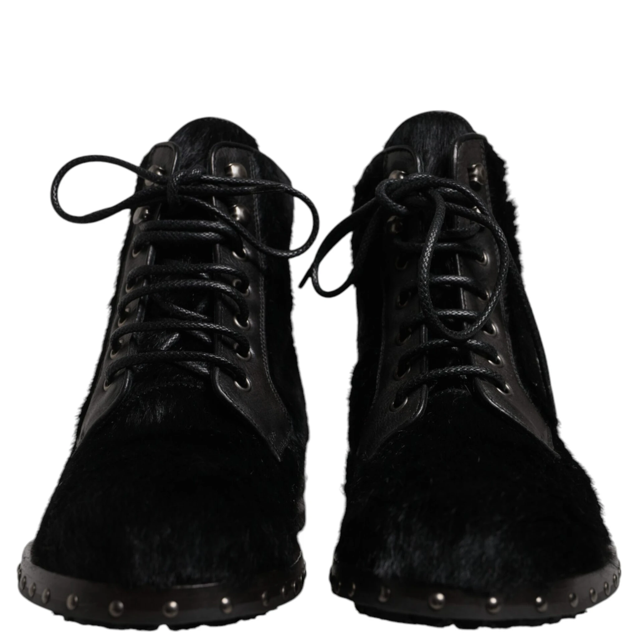 Black Pony Style Leather Mid Calf Boots Shoes