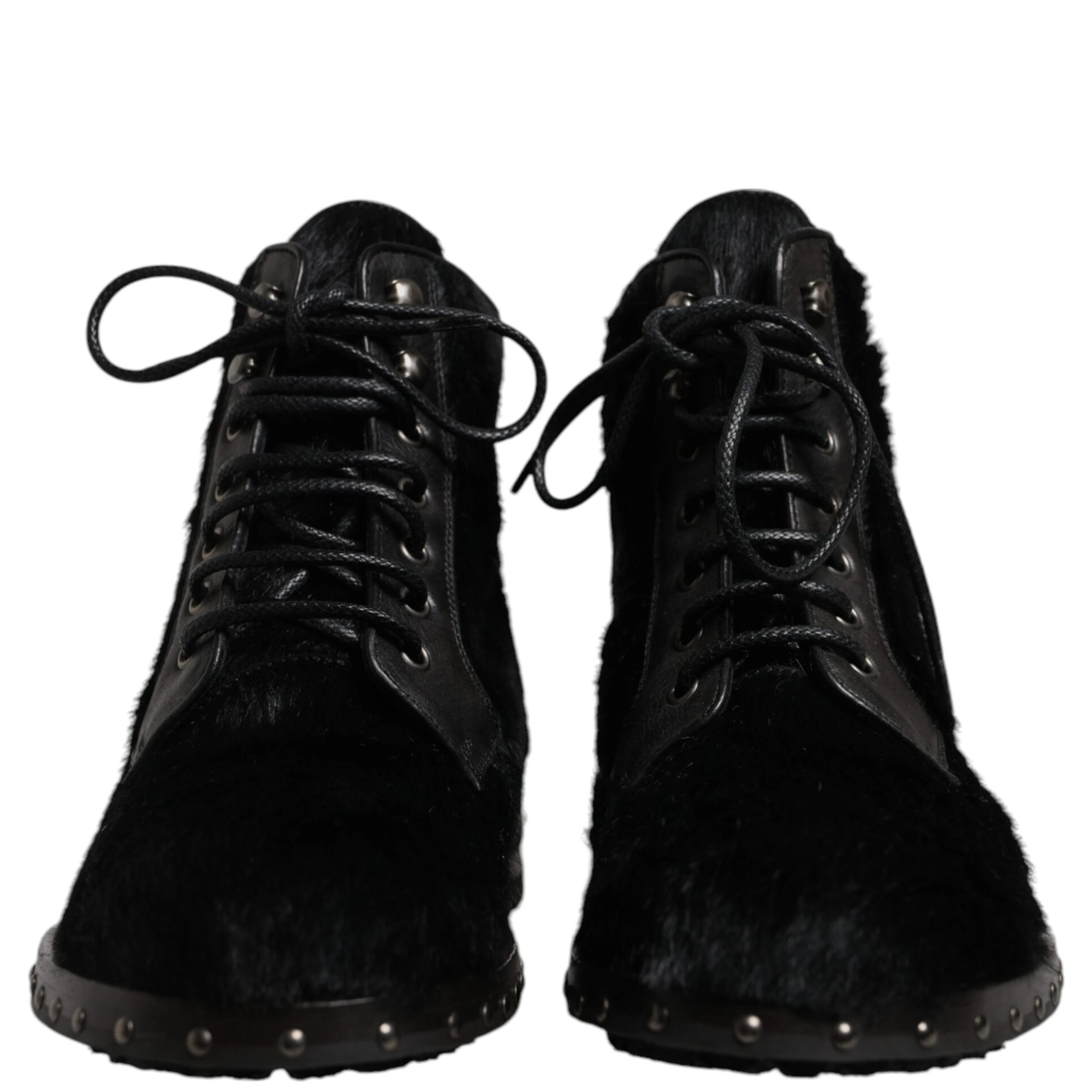 Black Pony Style Leather Mid Calf Boots Shoes