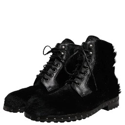 Black Pony Style Leather Mid Calf Boots Shoes