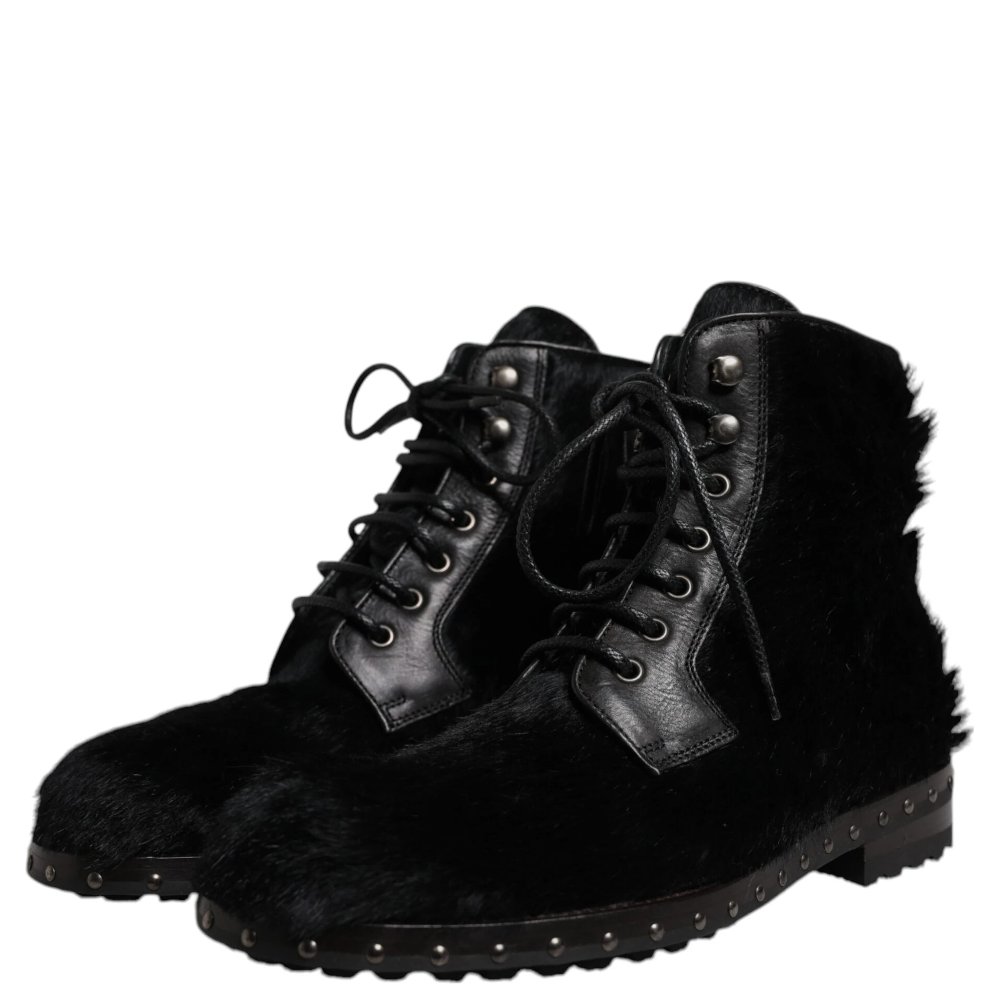 Black Pony Style Leather Mid Calf Boots Shoes
