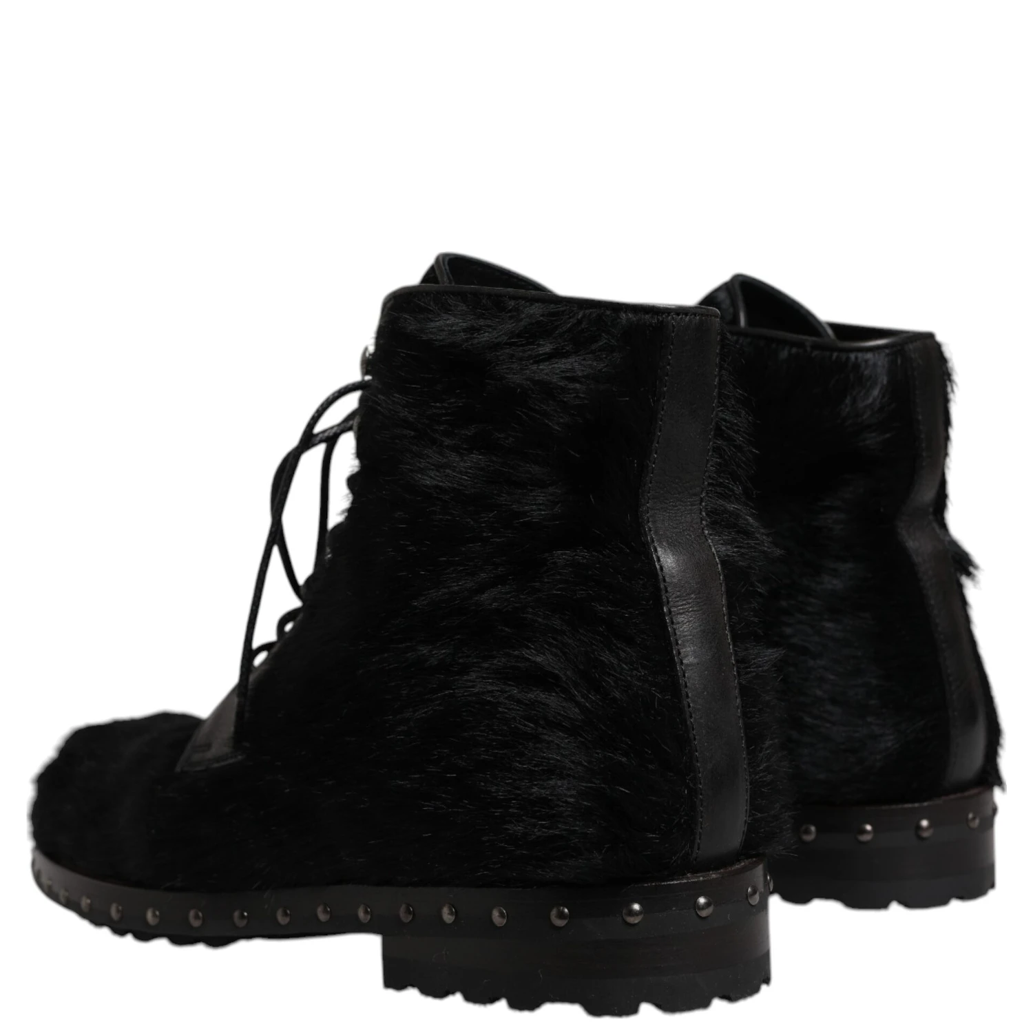 Black Pony Style Leather Mid Calf Boots Shoes
