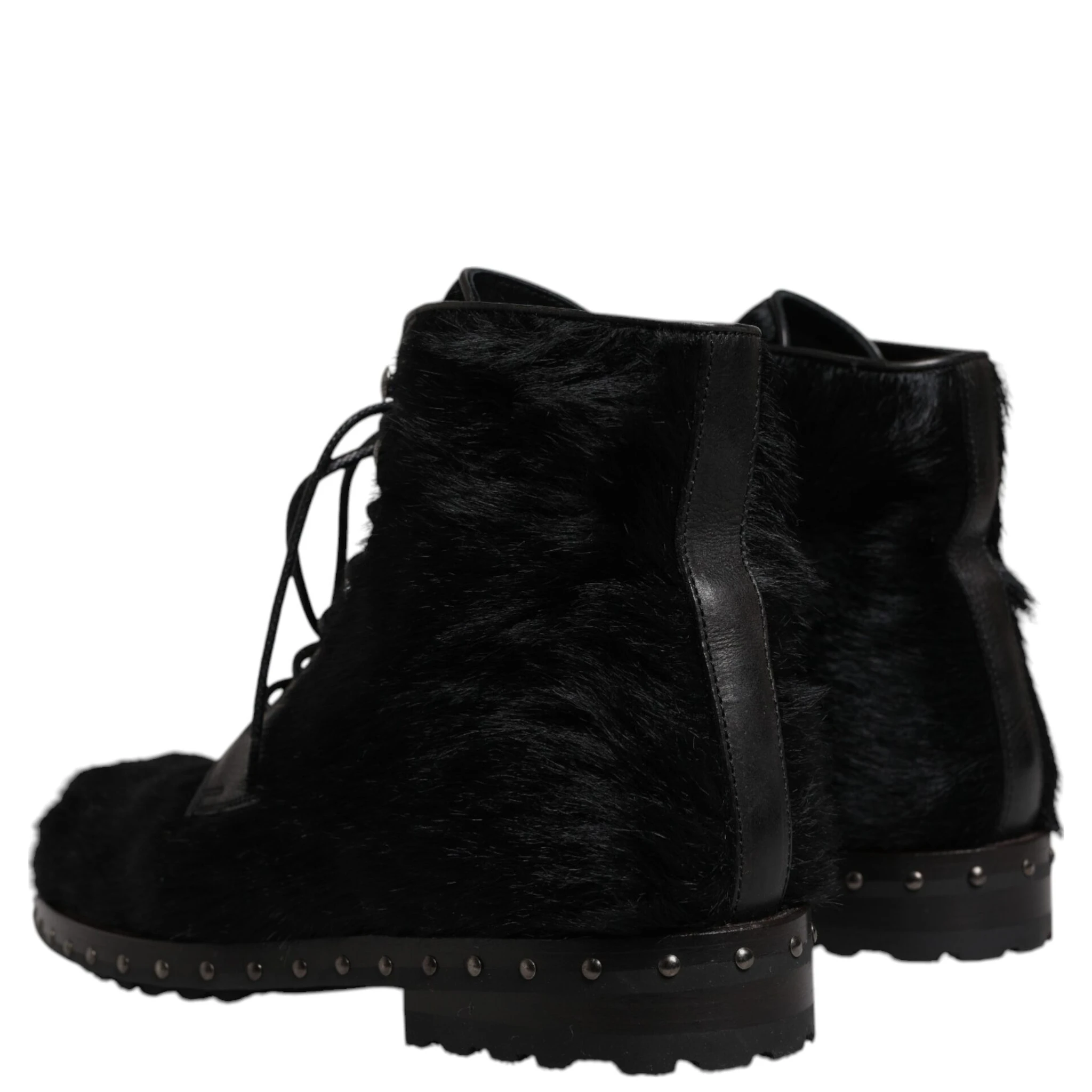 Black Pony Style Leather Mid Calf Boots Shoes