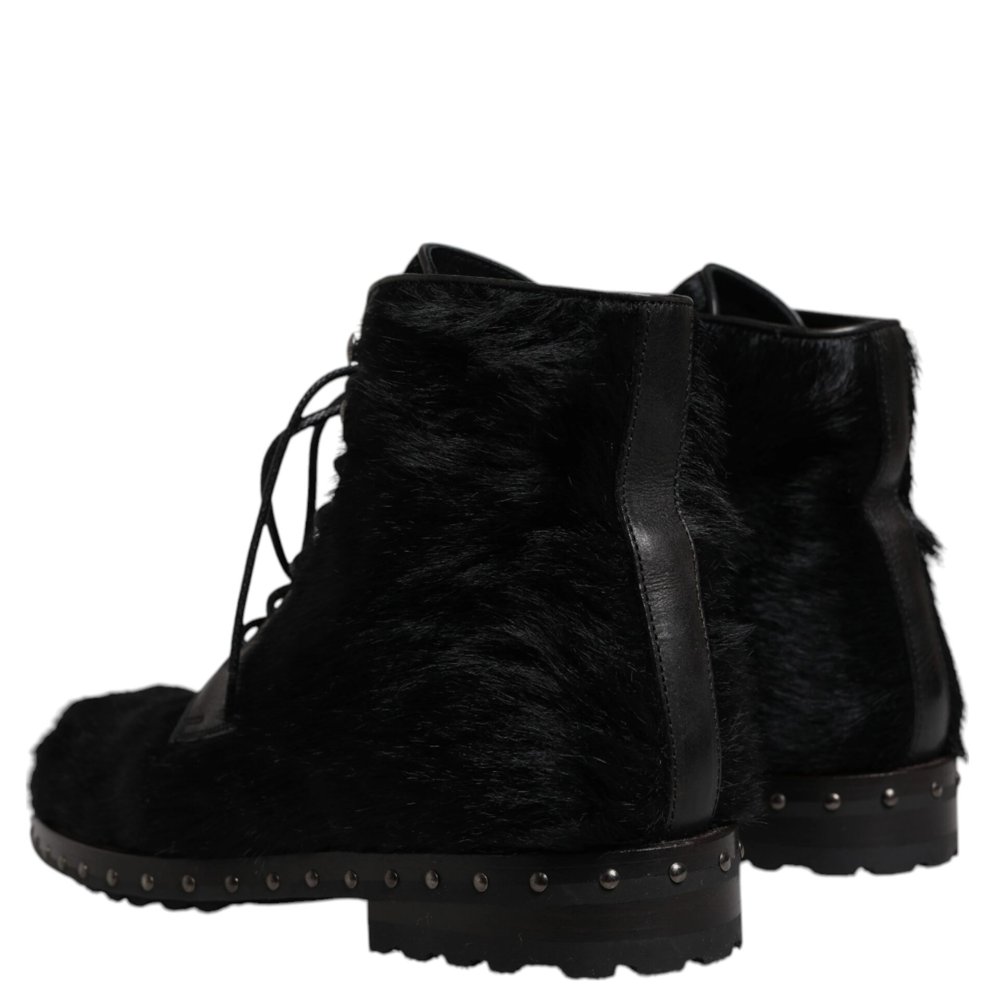 Black Pony Style Leather Mid Calf Boots Shoes