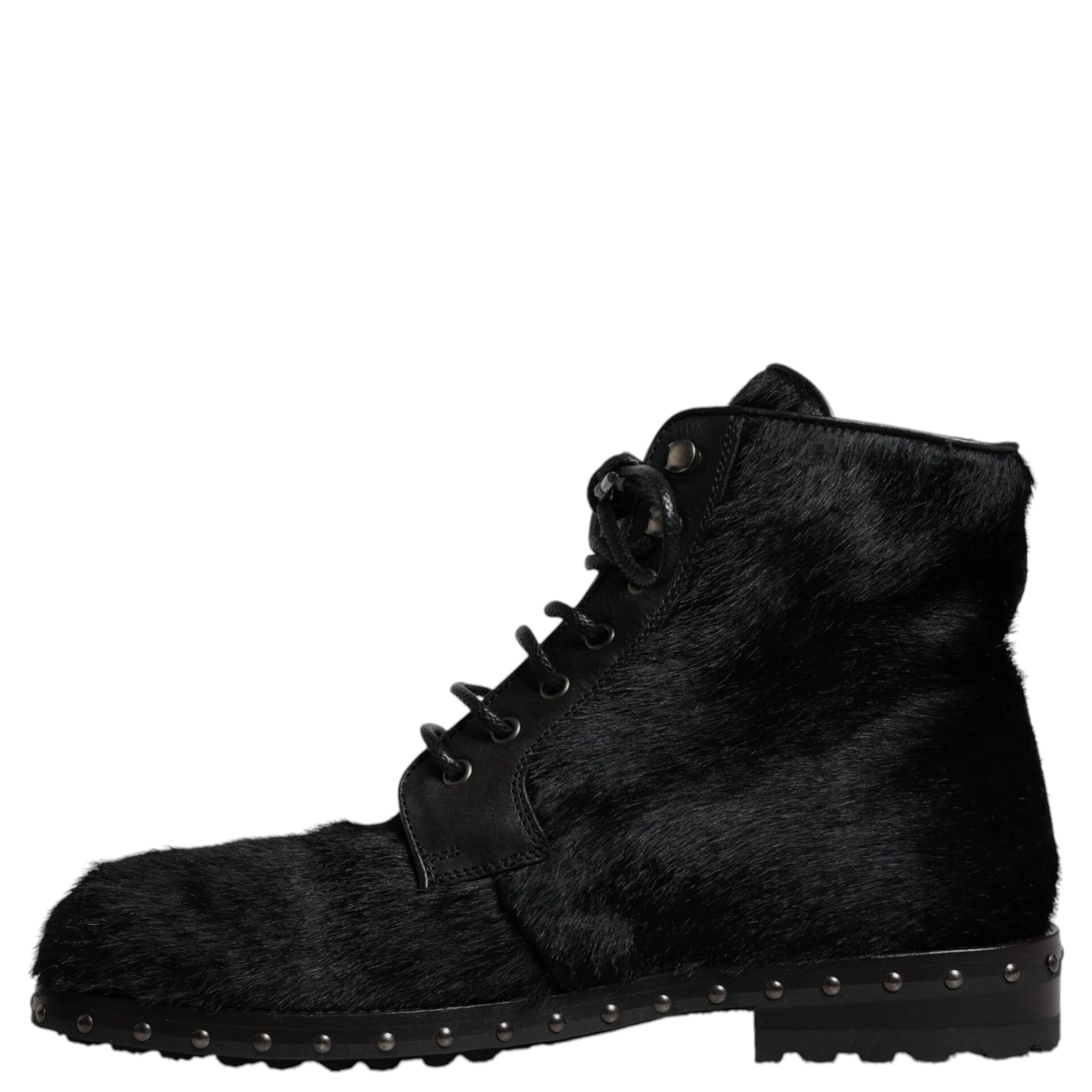 Black Pony Style Leather Mid Calf Boots Shoes