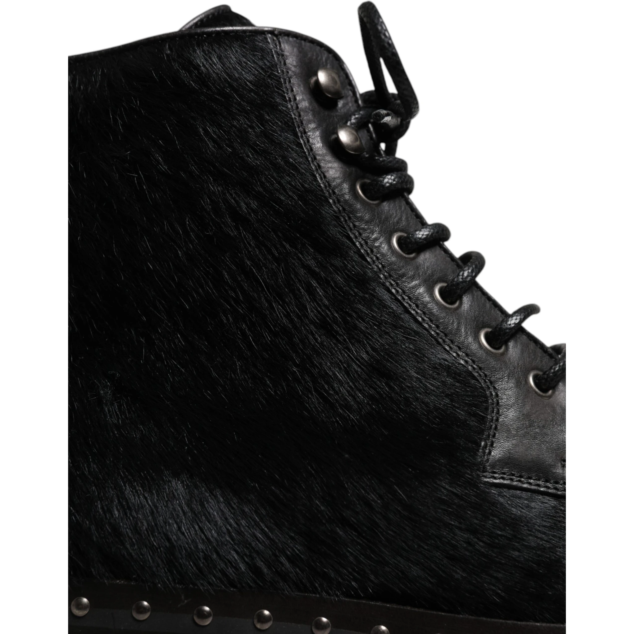 Black Pony Style Leather Mid Calf Boots Shoes