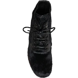 Black Pony Style Leather Mid Calf Boots Shoes