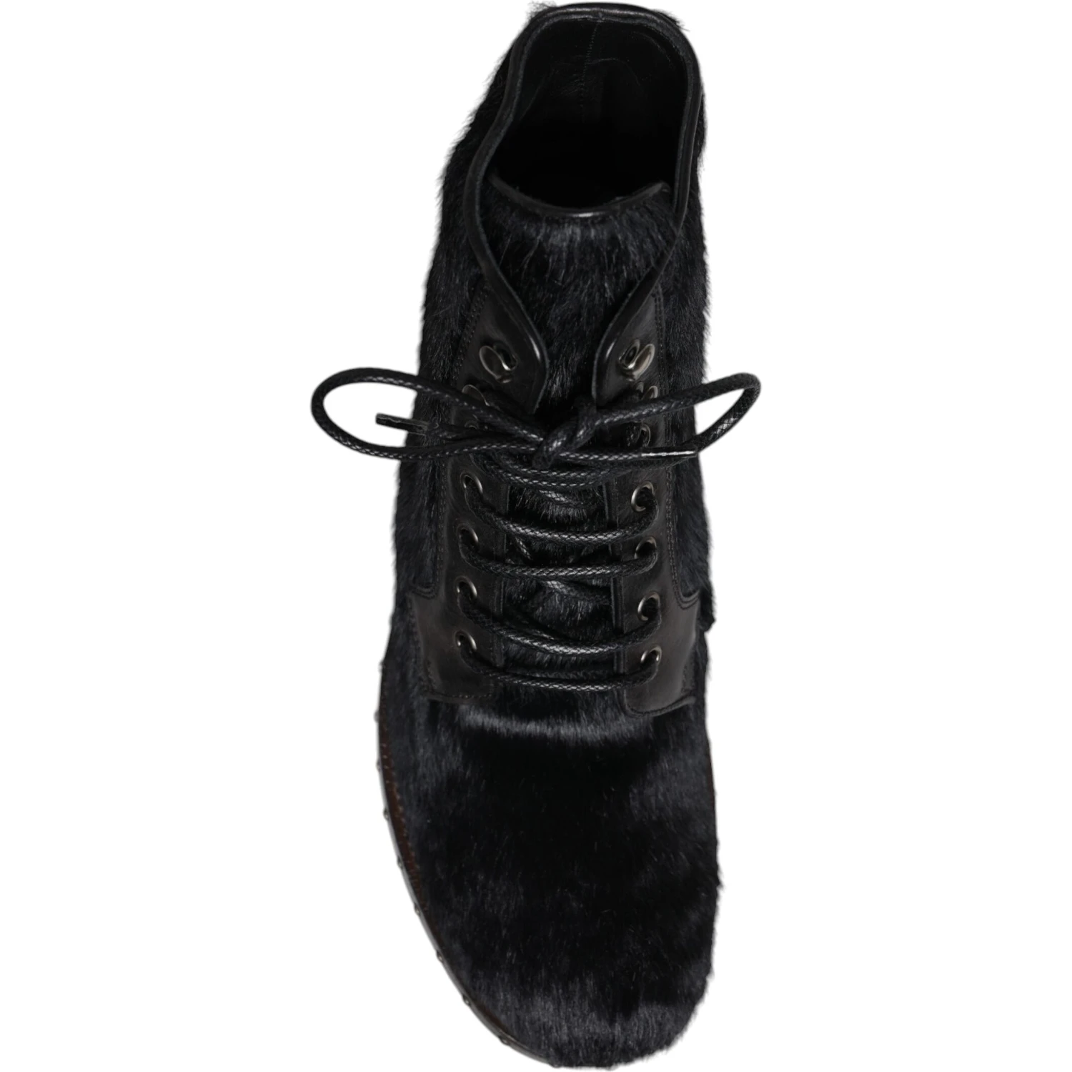 Black Pony Style Leather Mid Calf Boots Shoes