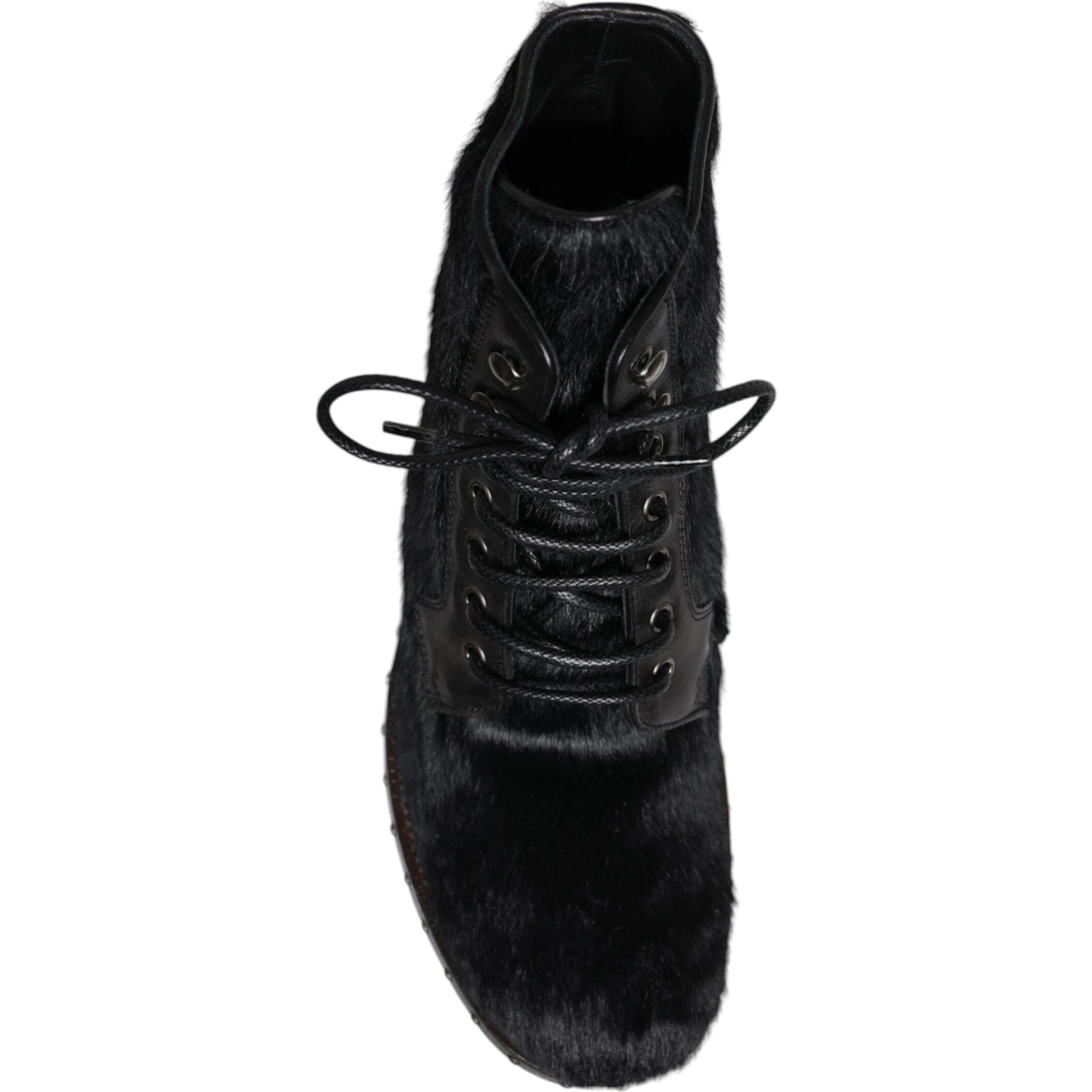 Black Pony Style Leather Mid Calf Boots Shoes
