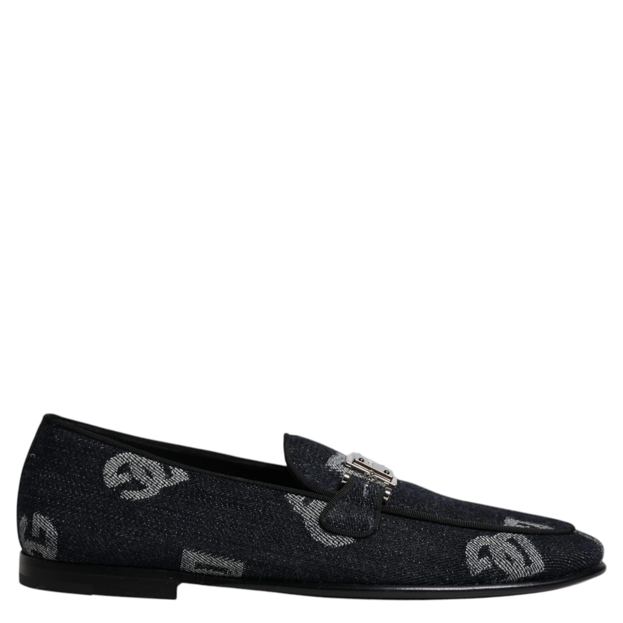 Black Logo Cotton Loafers Formal Dress Shoes