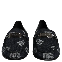 Black Logo Cotton Loafers Formal Dress Shoes