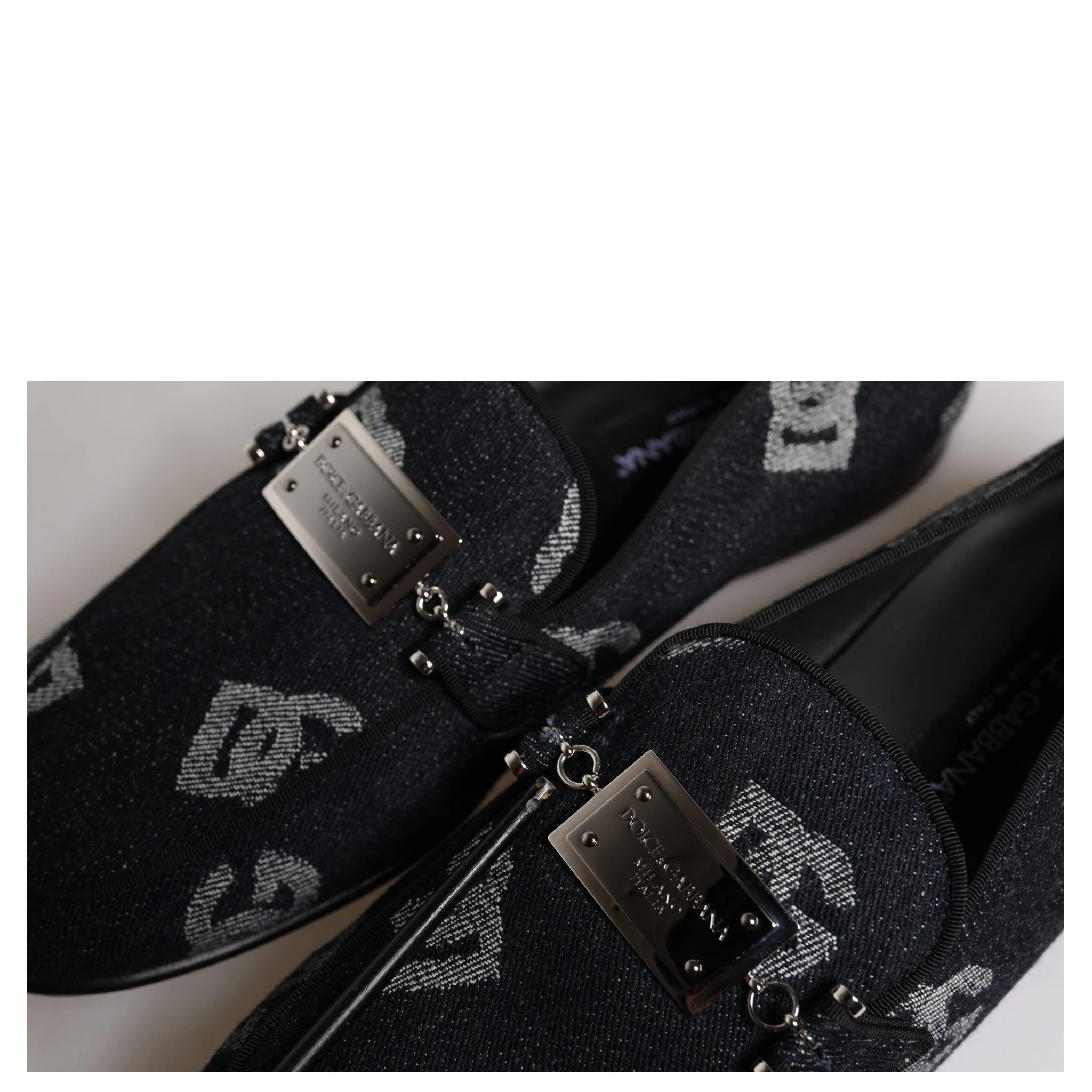 Black Logo Cotton Loafers Formal Dress Shoes