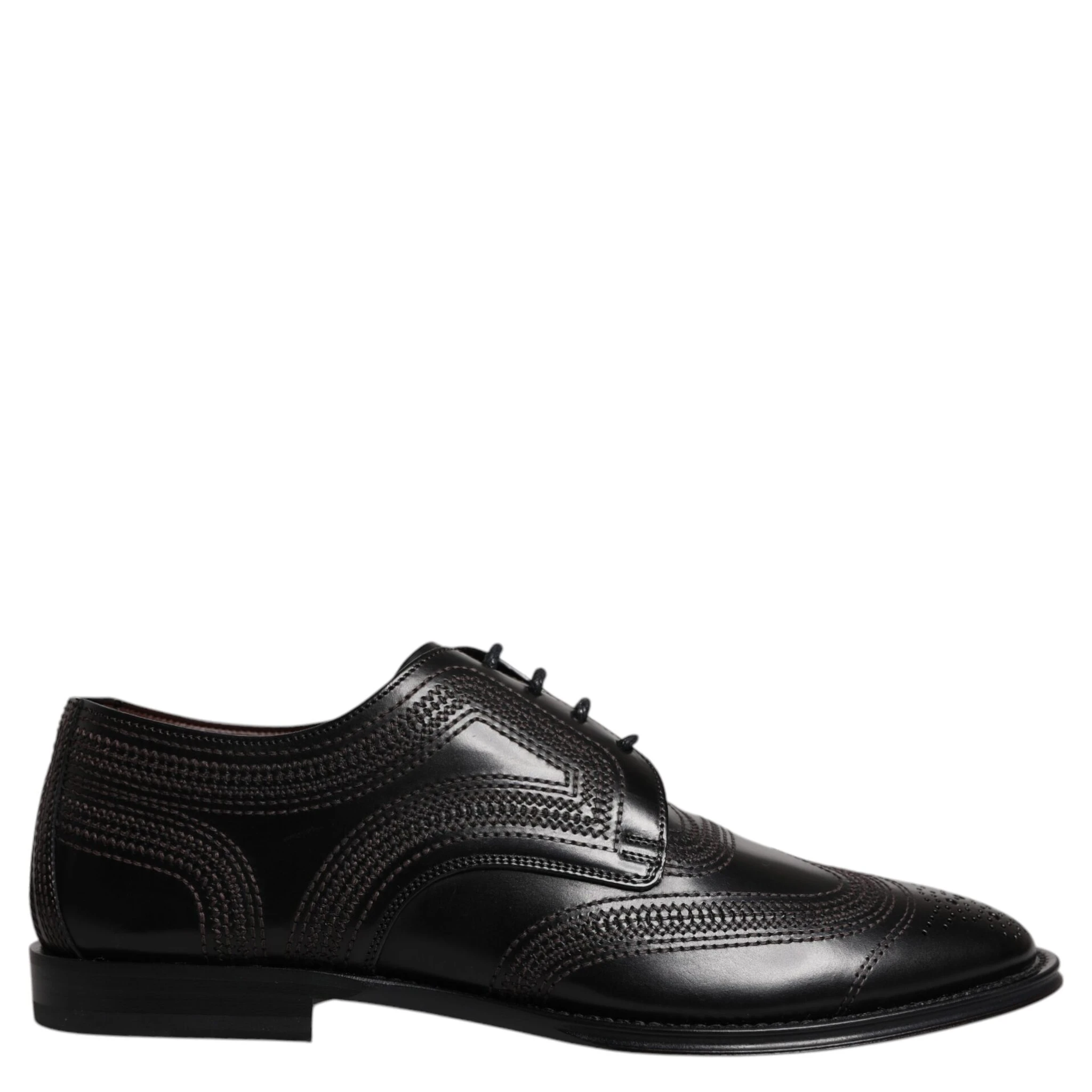 Black Embroidered Classic Leather Derby Dress Shoes