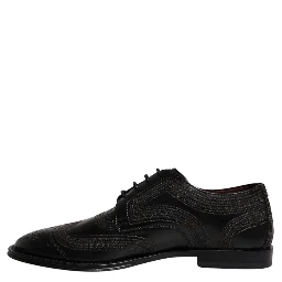 Black Embroidered Classic Leather Derby Dress Shoes