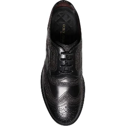 Black Embroidered Classic Leather Derby Dress Shoes