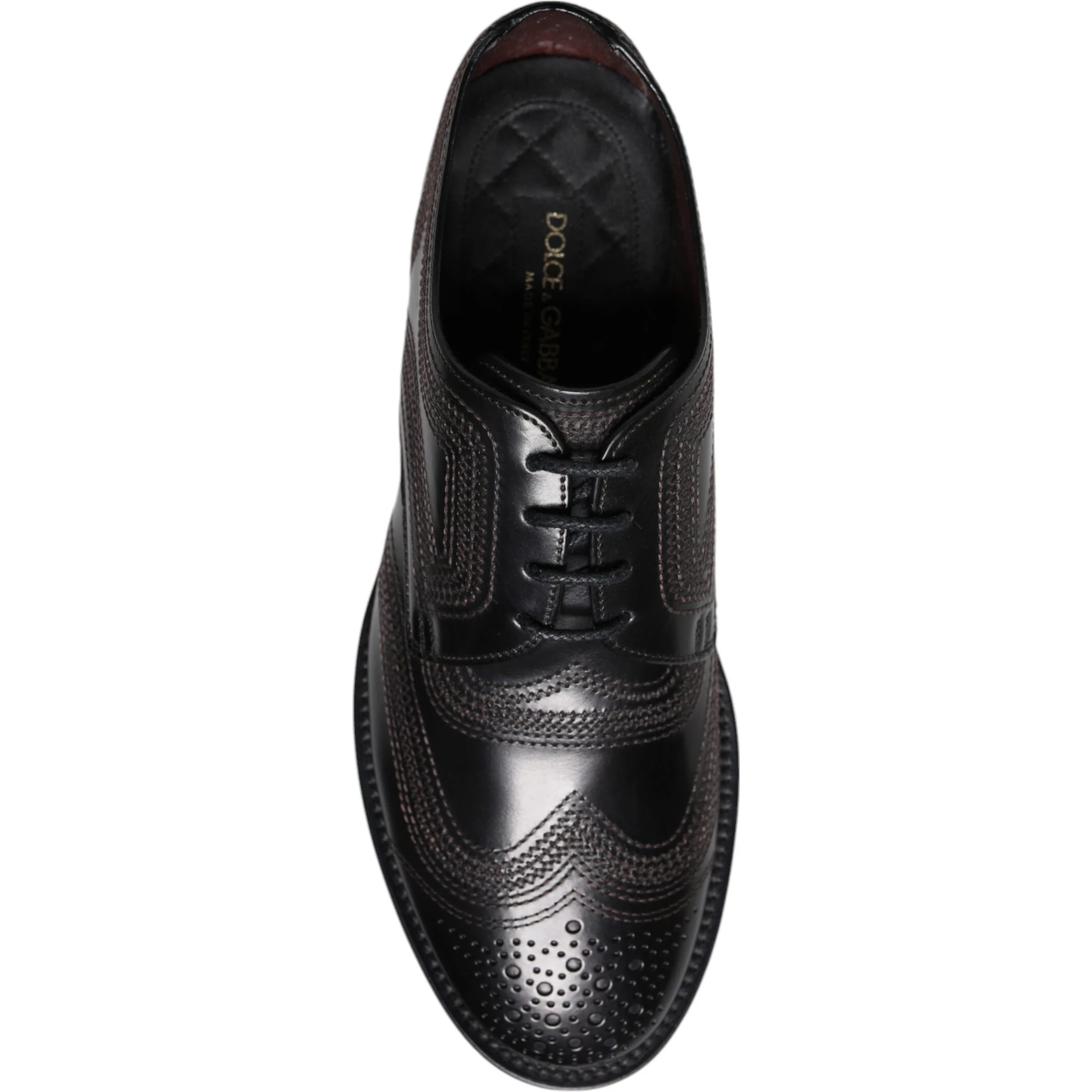 Black Embroidered Classic Leather Derby Dress Shoes