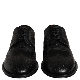 Black Embroidered Classic Leather Derby Dress Shoes