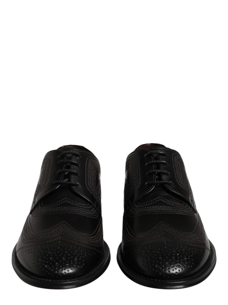 Black Embroidered Classic Leather Derby Dress Shoes alternative