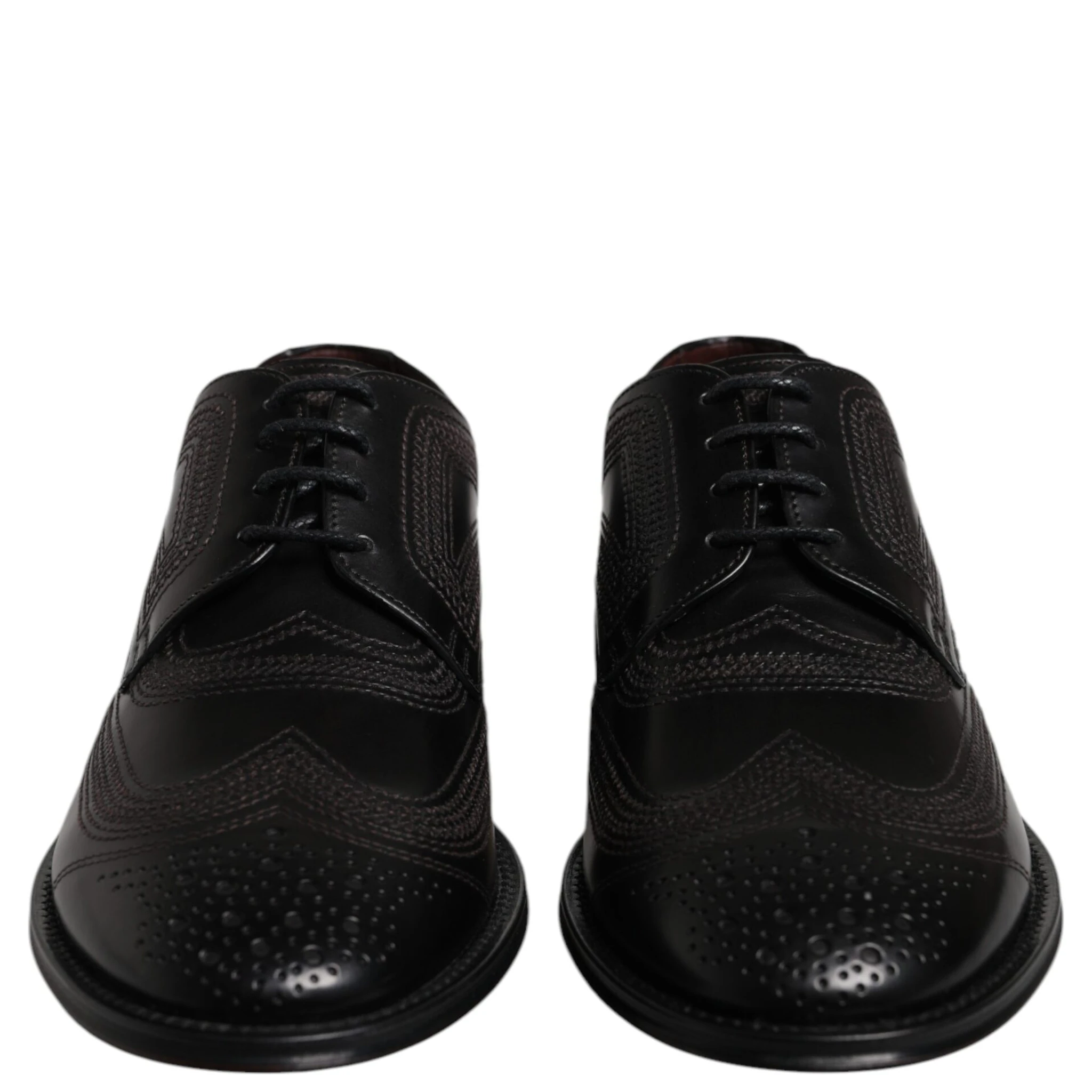 Black Embroidered Classic Leather Derby Dress Shoes