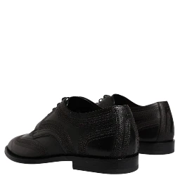 Black Embroidered Classic Leather Derby Dress Shoes