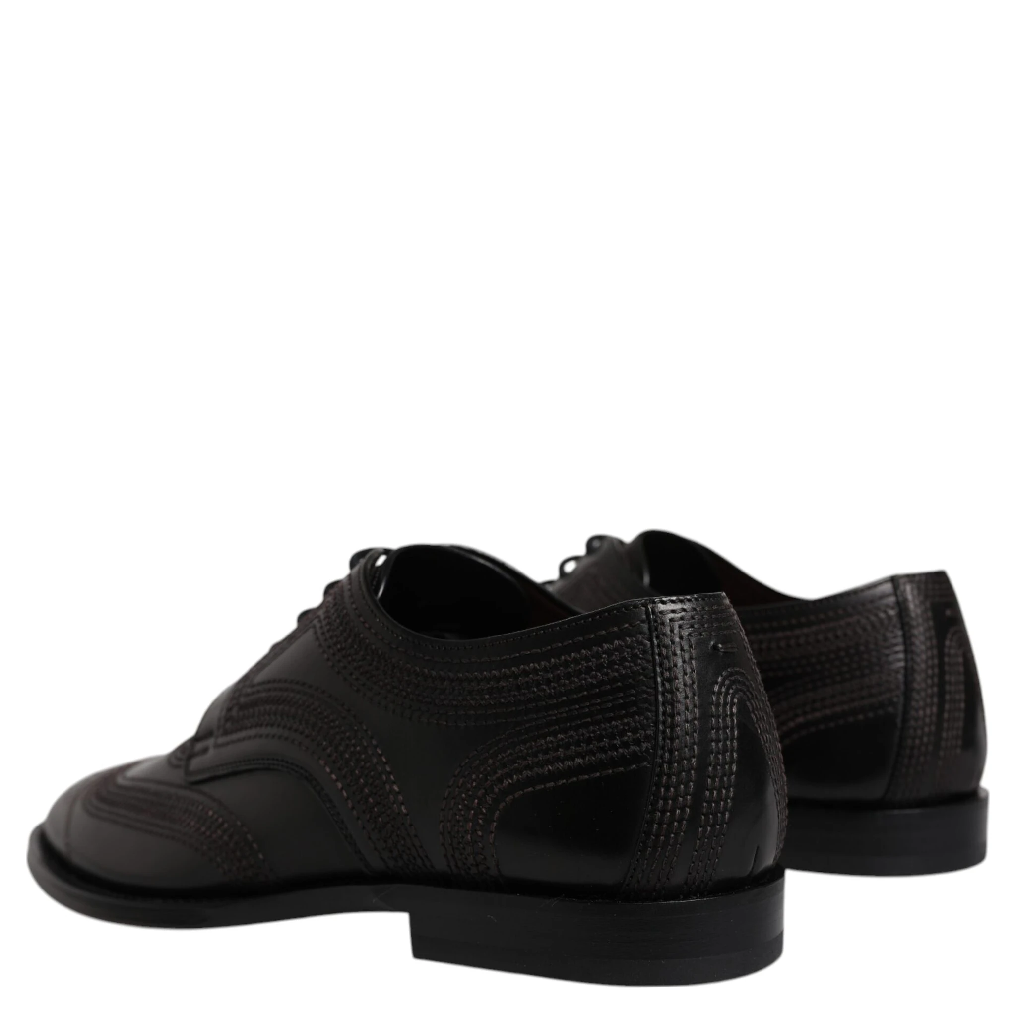 Black Embroidered Classic Leather Derby Dress Shoes