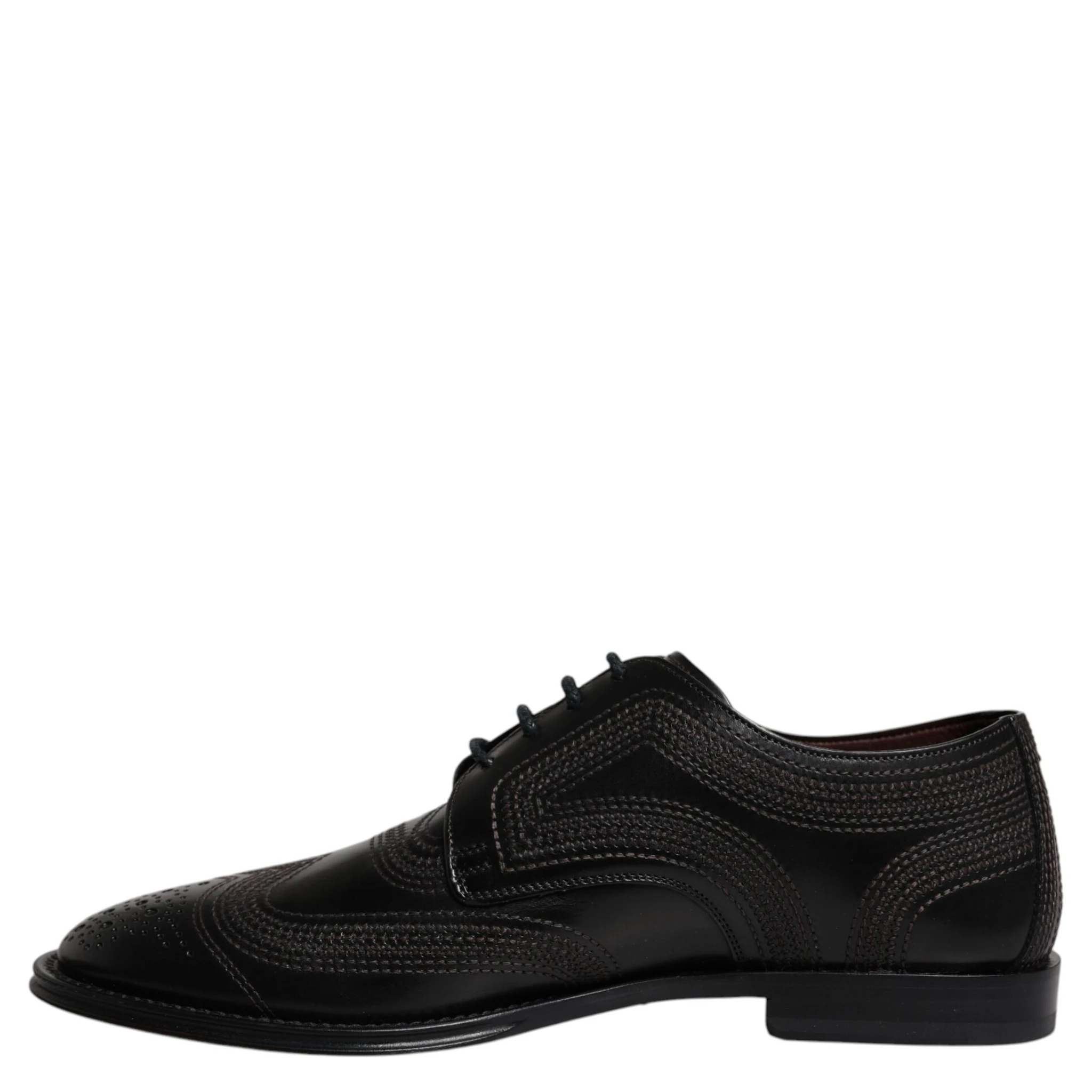 Black Embroidered Classic Leather Derby Dress Shoes