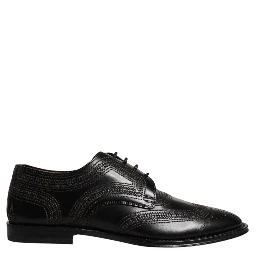 Black Embroidered Classic Leather Derby Dress Shoes
