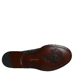 Black Embroidered Classic Leather Derby Dress Shoes