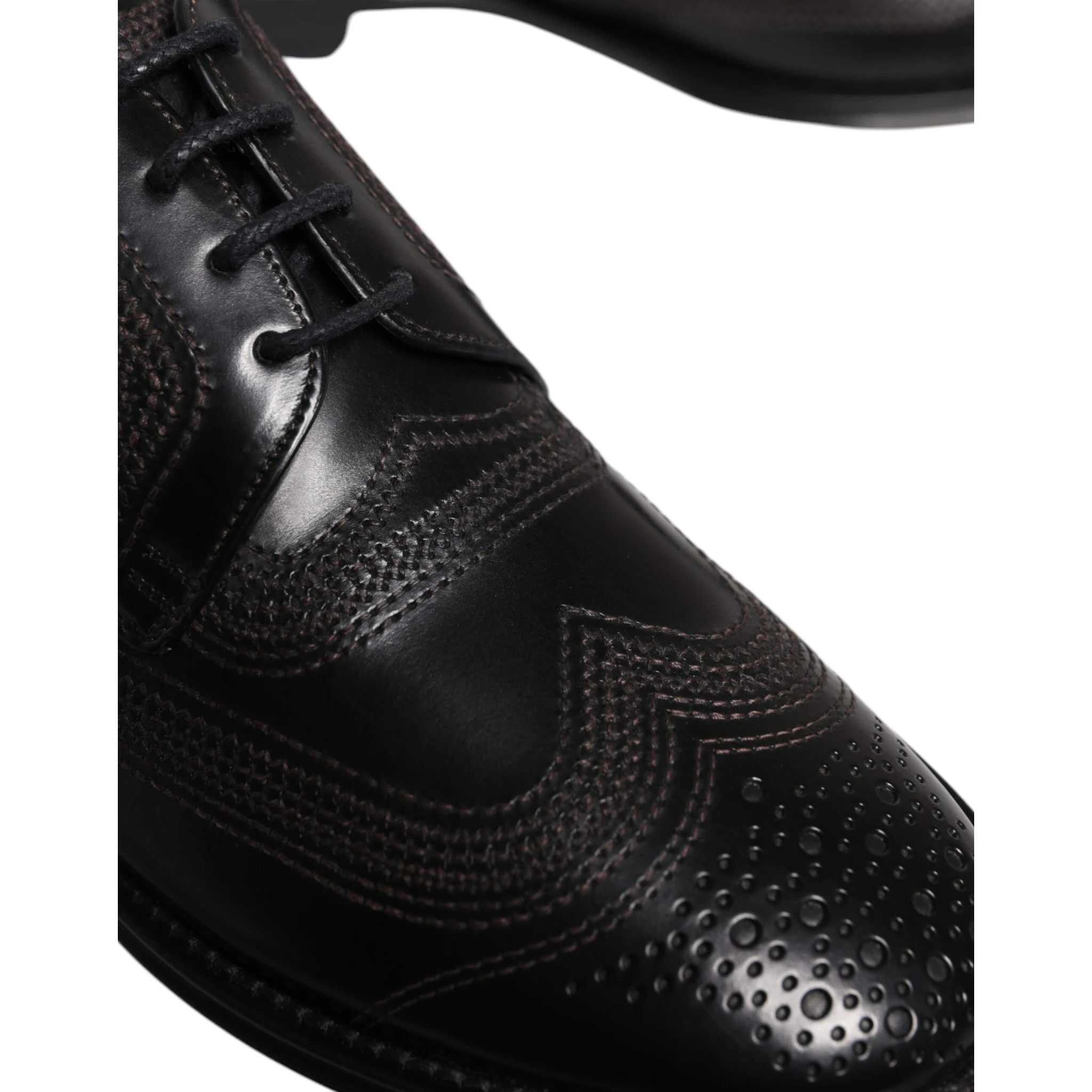 Black Embroidered Classic Leather Derby Dress Shoes