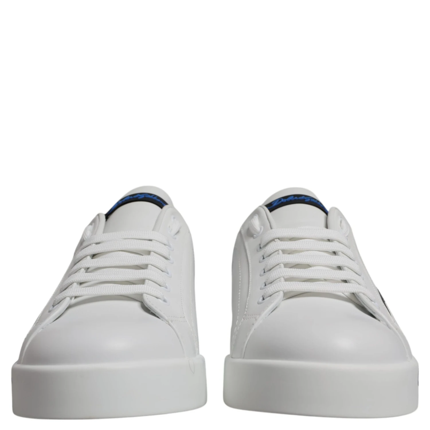 White Blue Leather Logo Low Top Sneakers Shoes