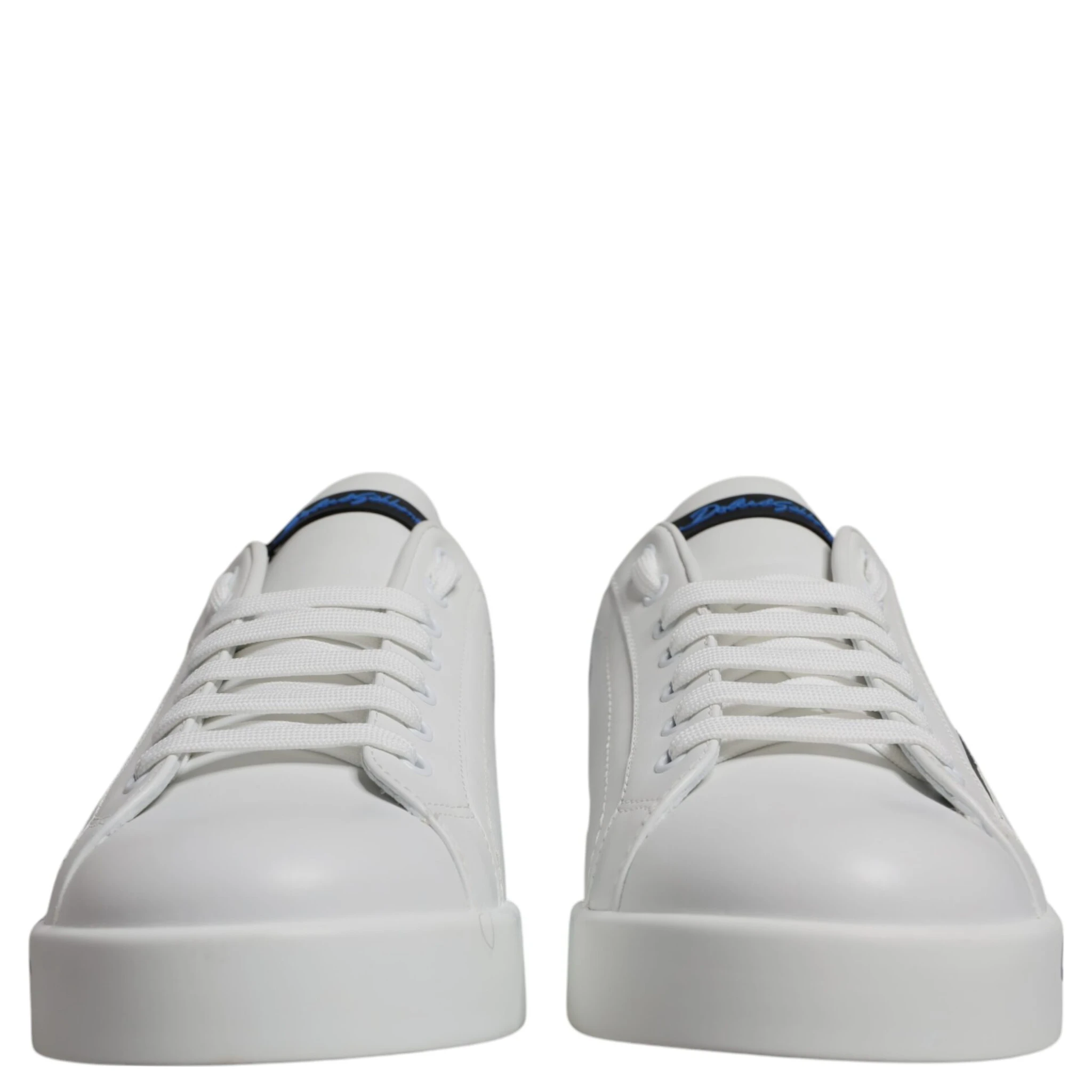 White Blue Leather Logo Low Top Sneakers Shoes