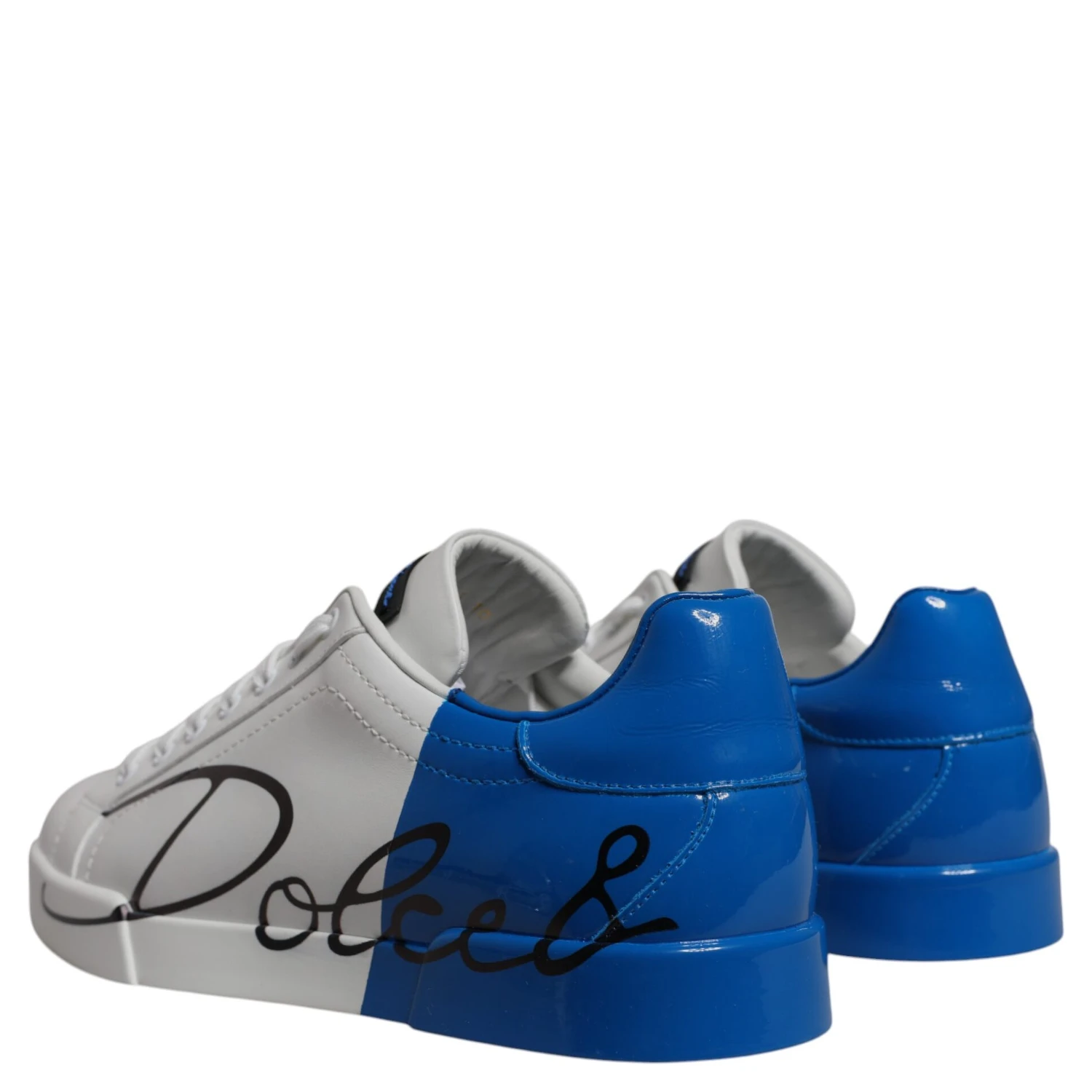 White Blue Leather Logo Low Top Sneakers Shoes