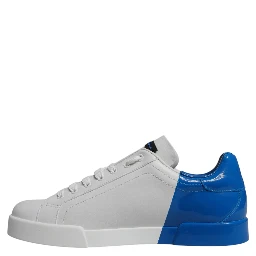 White Blue Leather Logo Low Top Sneakers Shoes